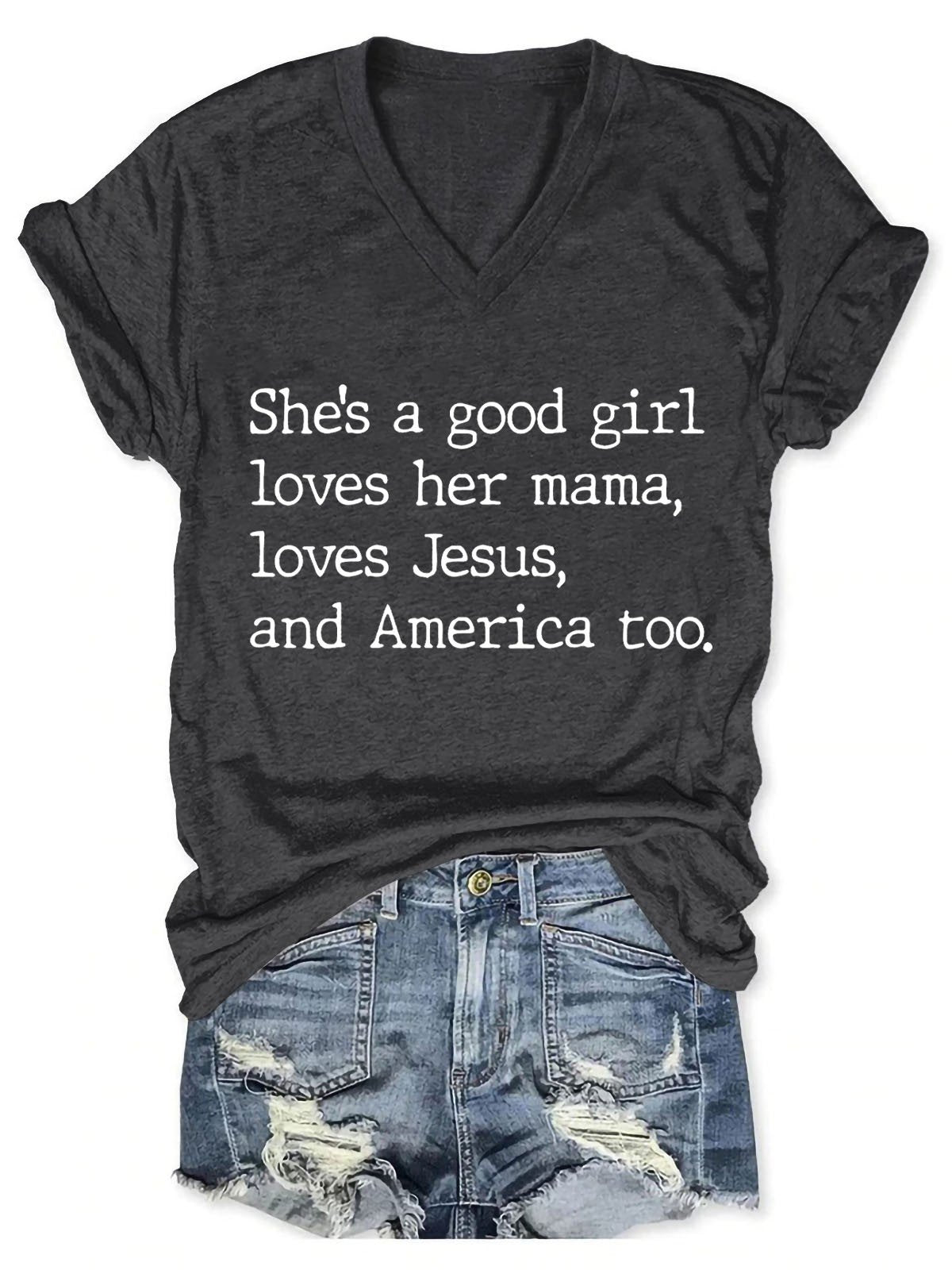 Women's She's A Good Girl V-Neck T-Shirt - Outlets Forever