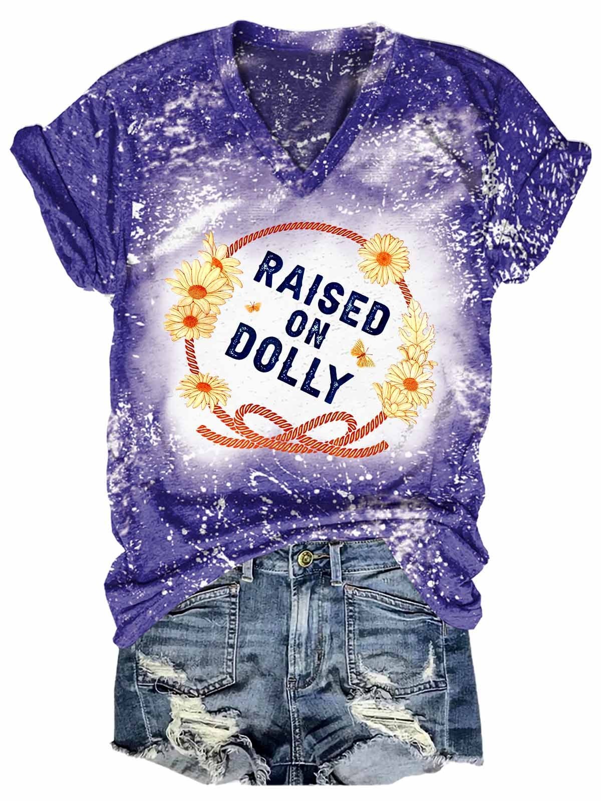 Women's Raised on Dolly-Western V-neck Tee - Outlets Forever