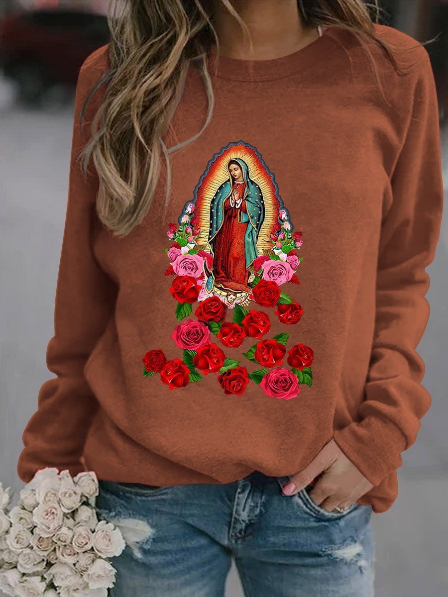 Women's Virgin Mary Our Lady  Graphic Long Sleeve Sweatshirt - Outlets Forever