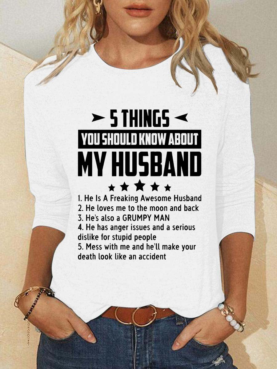 Women Five Things About My Husband Long Sleeve Top - Outlets Forever