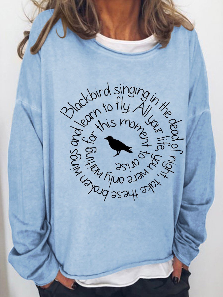 Women's Hippie Blackbird Singing In The Dead Of Night Long Sleeve Top - Outlets Forever