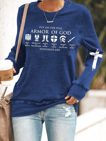 Women Put On The Full Armor Of God Print Long Sleeve Top