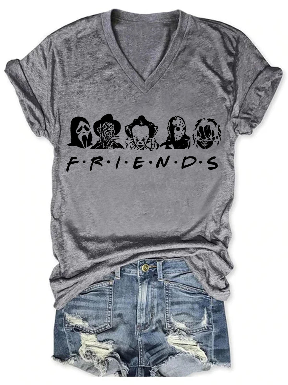 Women's Halloween Horror Movie Killers V-Neck T-Shirt - Outlets Forever