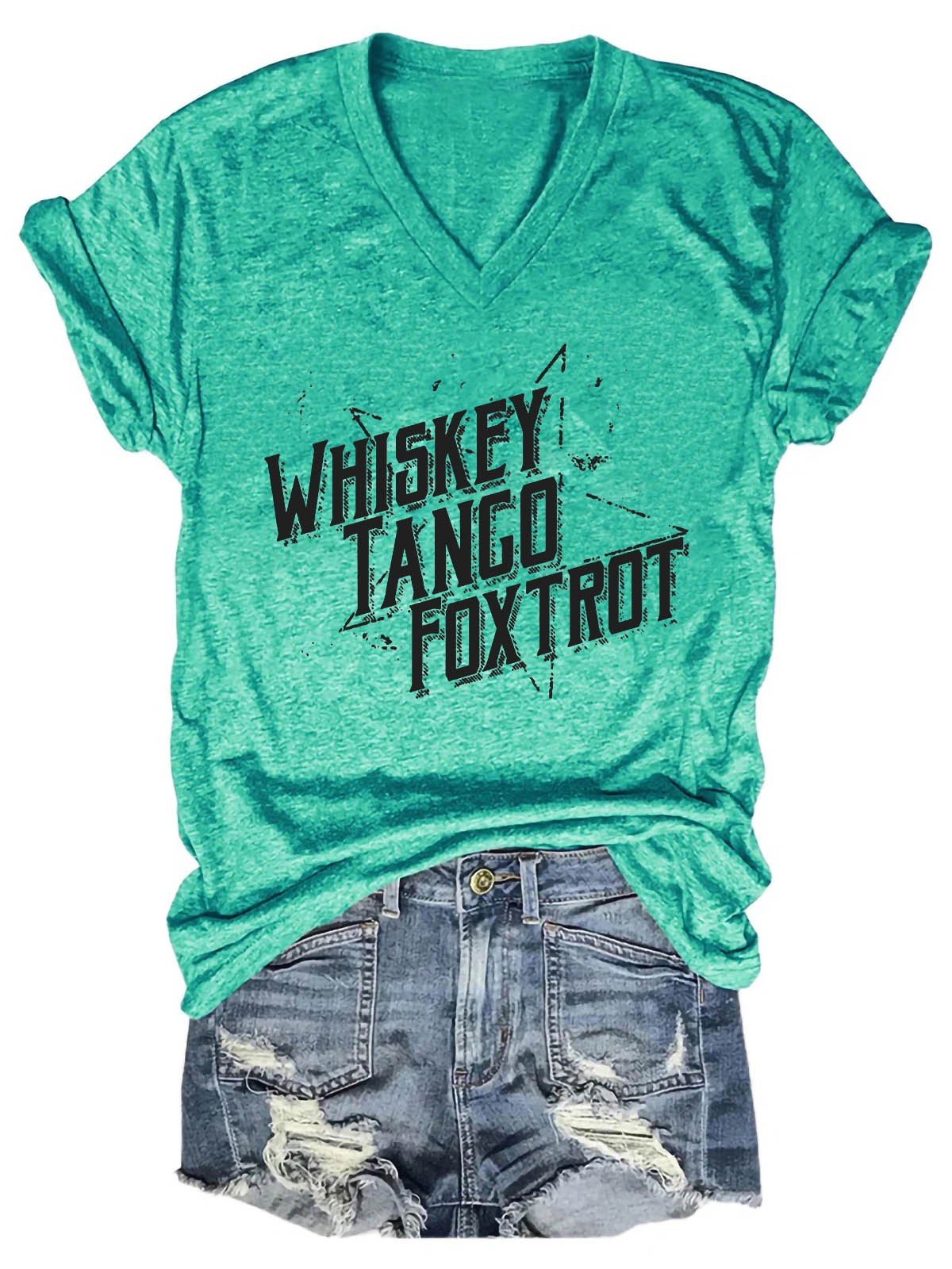 Women Whiskey Tango Foxtrot V-Neck T-Shirt - Outlets Forever