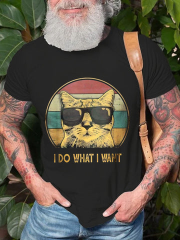 Men's Retro I Do What I Want Cat Funny Cat Lover Cotton T-shirt