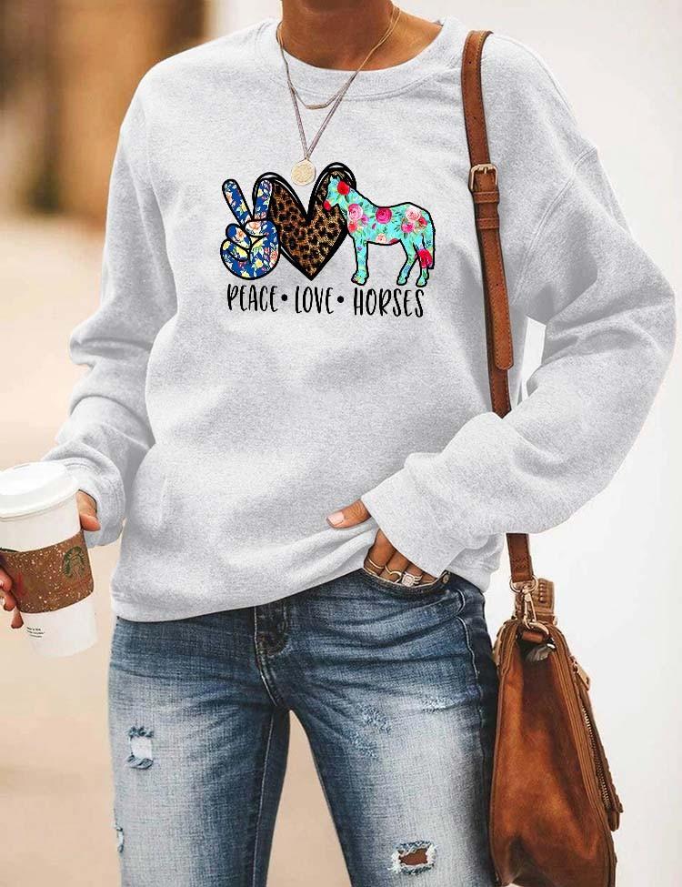 Women's Peace Love Horses Sweatshirt - Outlets Forever