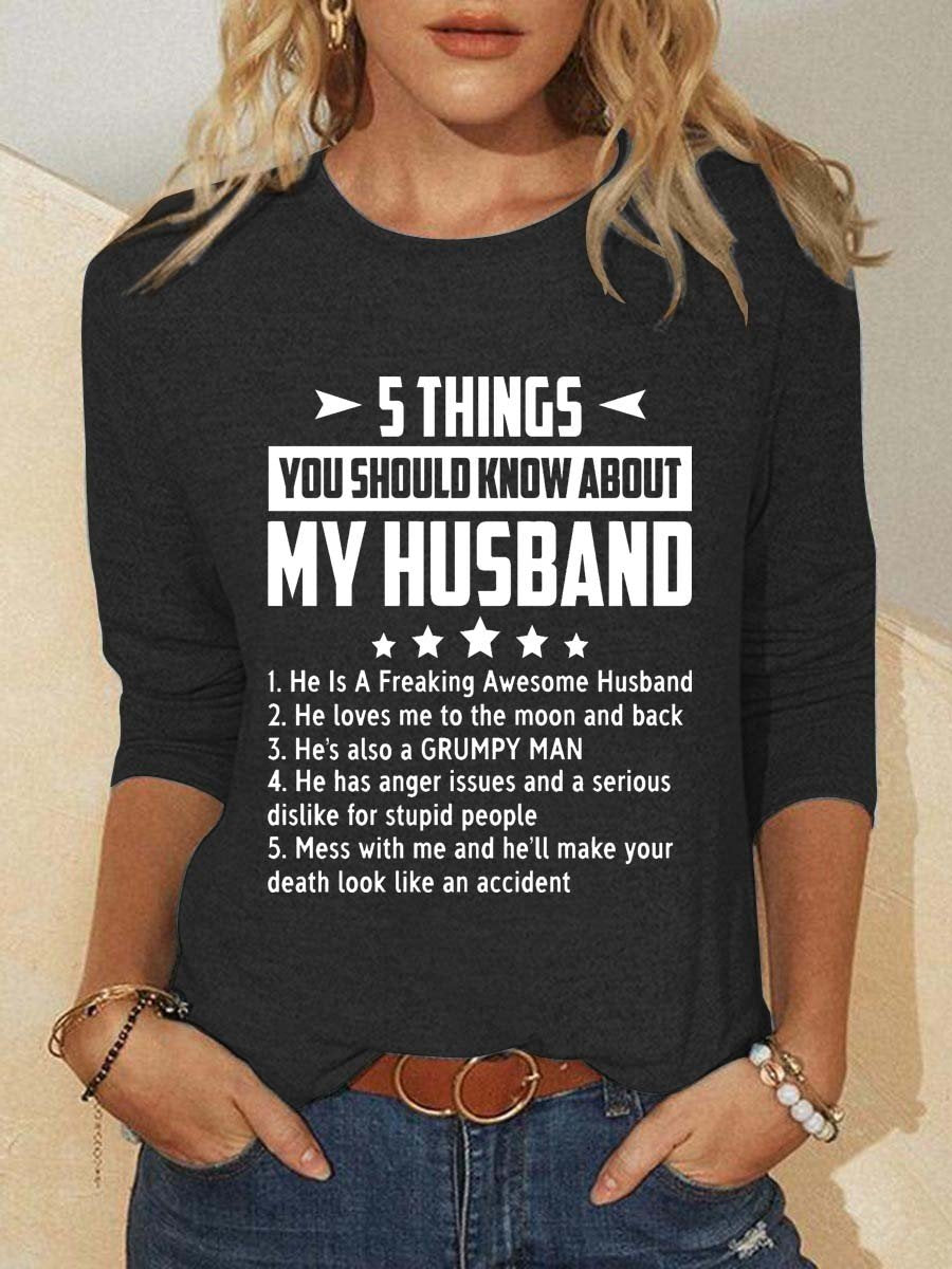 Women Five Things About My Husband Long Sleeve Top - Outlets Forever