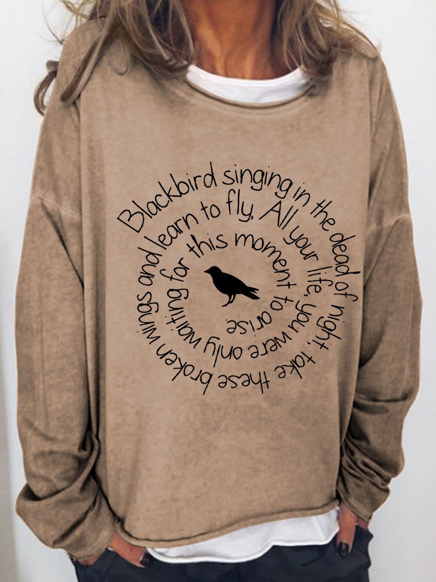 Women's Hippie Blackbird Singing In The Dead Of Night Long Sleeve Top - Outlets Forever