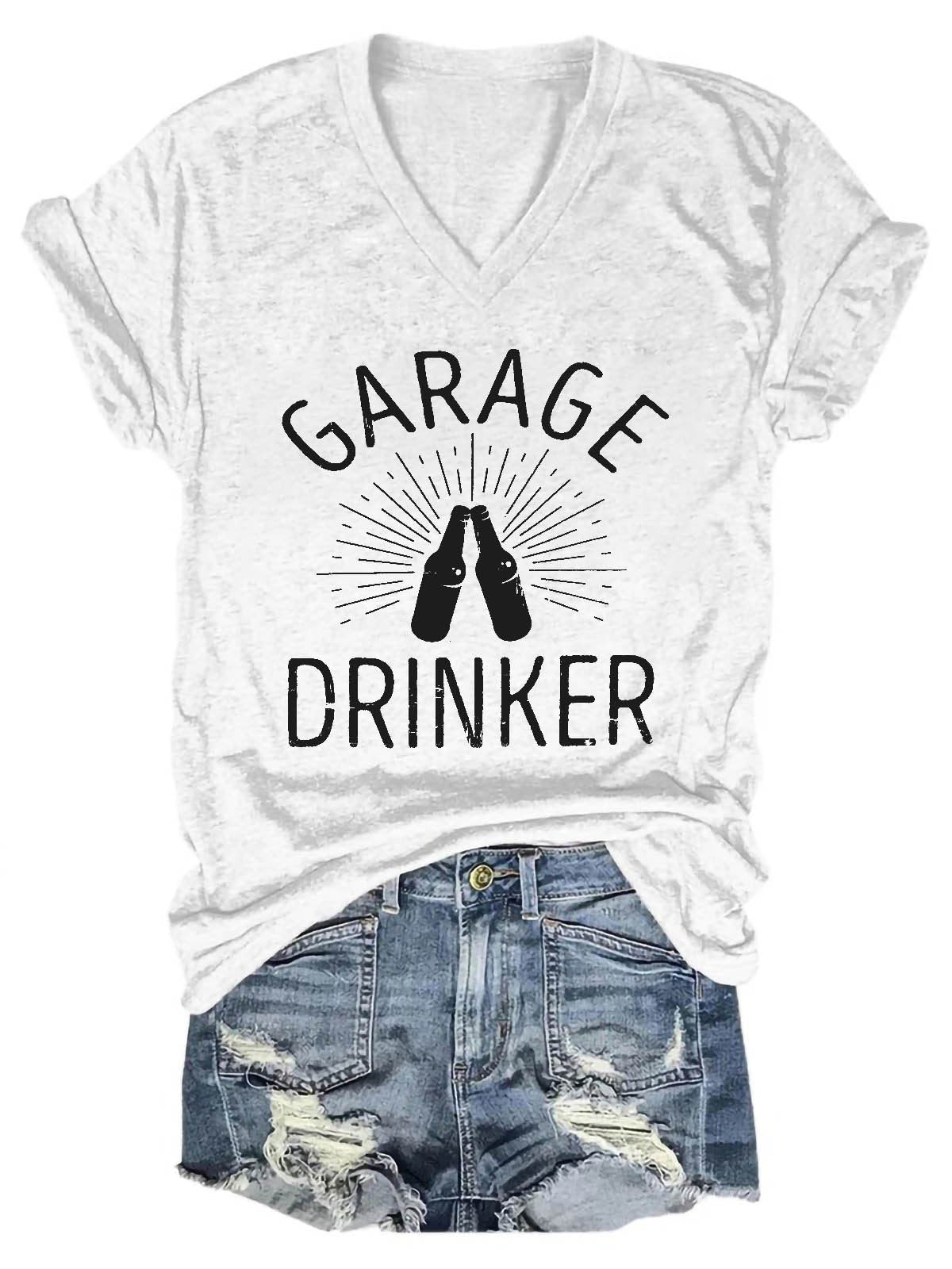 Women's Garage Drinker V-Neck T-Shirt - Outlets Forever