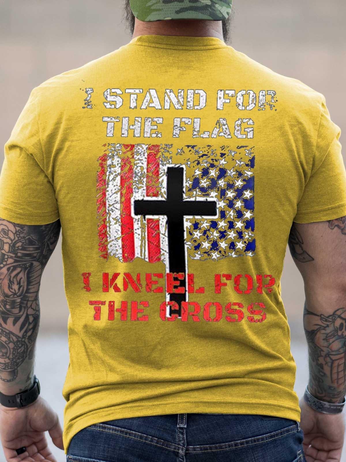 Men's I Stand For The Flag I Kneel For The Cross T-Shirt - Outlets Forever