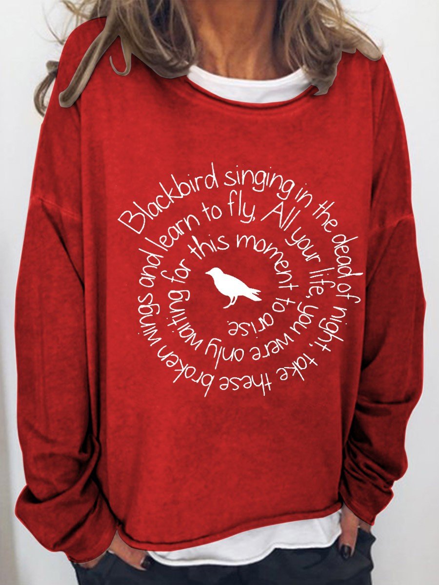 Women's Hippie Blackbird Singing In The Dead Of Night Long Sleeve Top - Outlets Forever