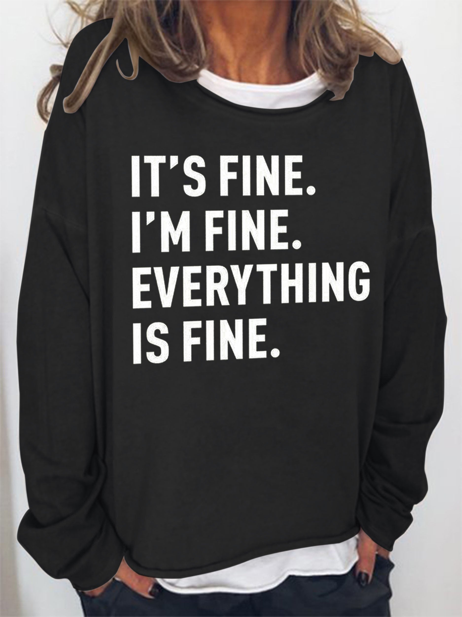 Women It's Fine I'm Fine Everything Is Fine Long Sleeve Top - Outlets Forever