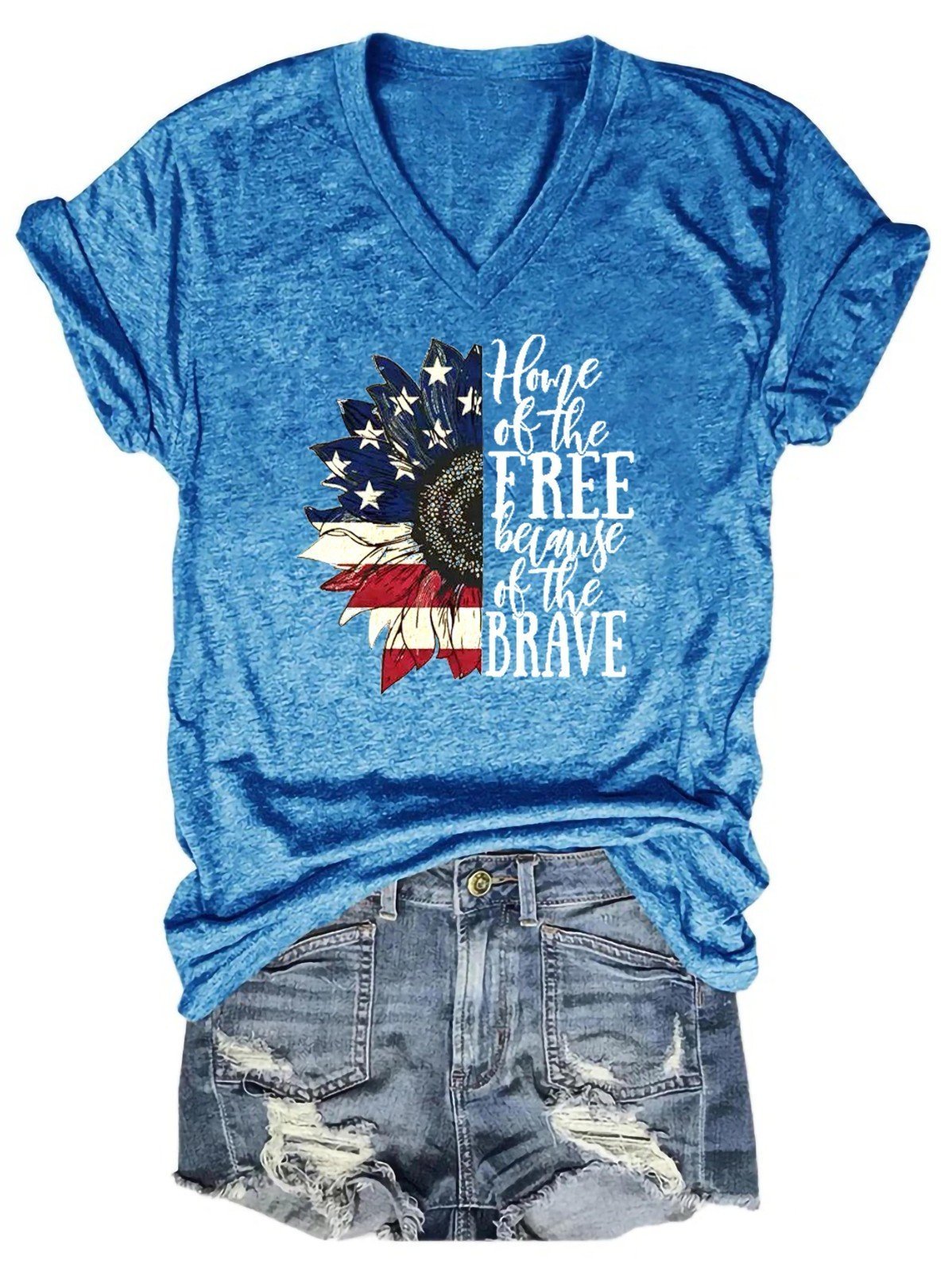 Sunflower American Flag Women's T-shirt - Outlets Forever