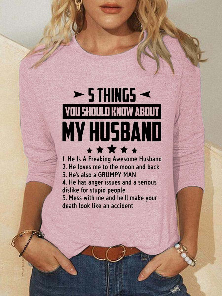 Women Five Things About My Husband Long Sleeve Top - Outlets Forever