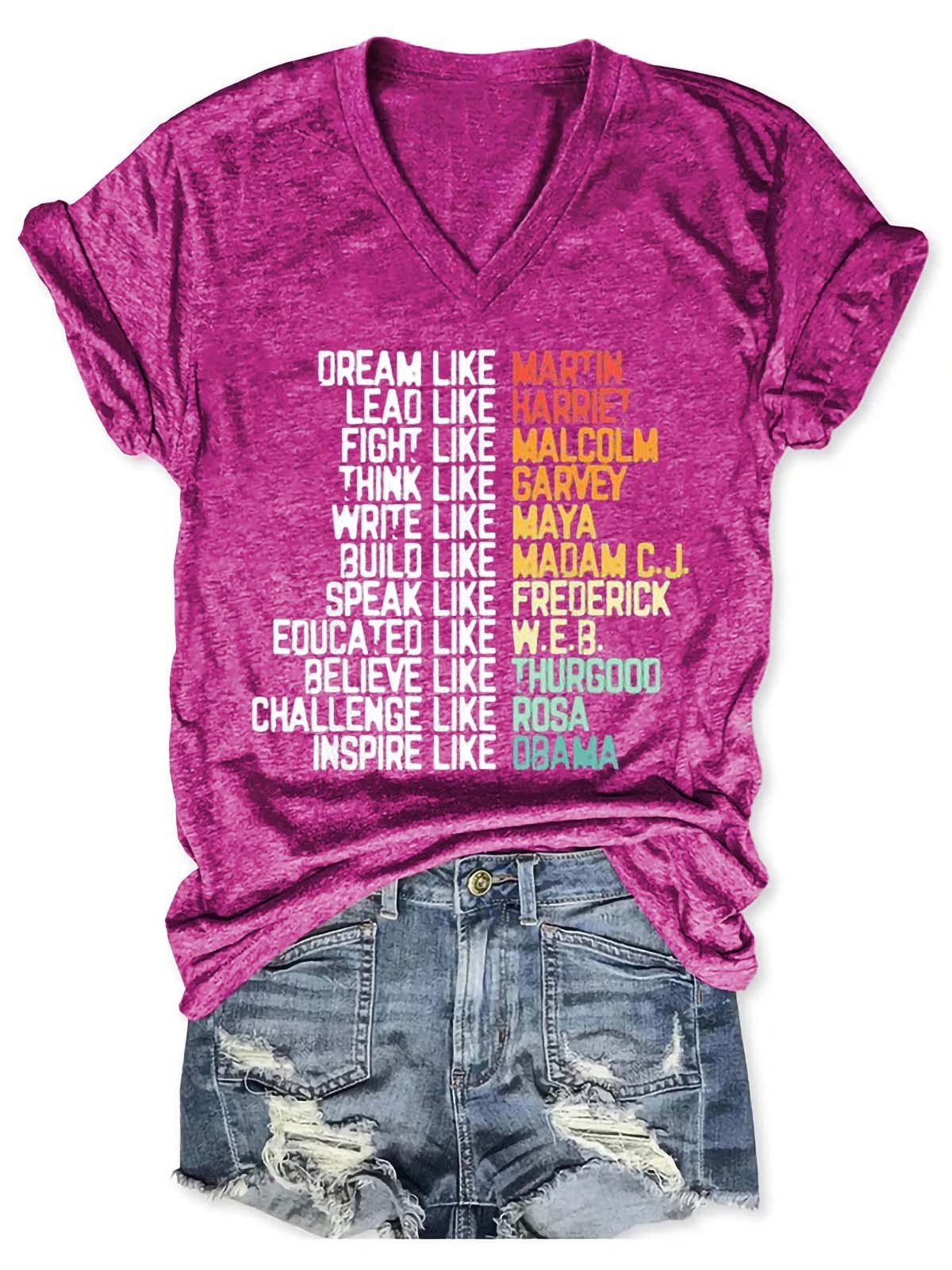 Women's Greatest African-American Leaders Black History Month Attire V-Neck T-Shirt - Outlets Forever
