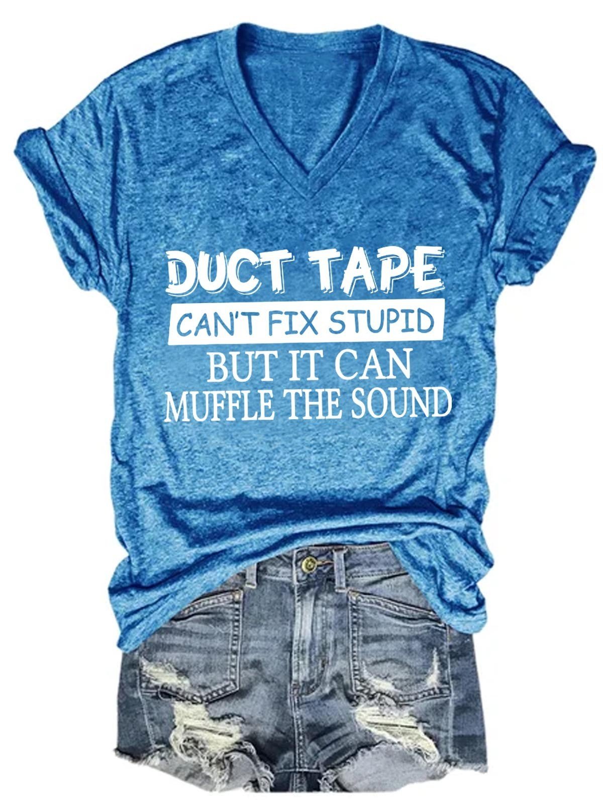 Women's Funny Duct Tape Can't Fix It V-Neck T-Shirt - Outlets Forever