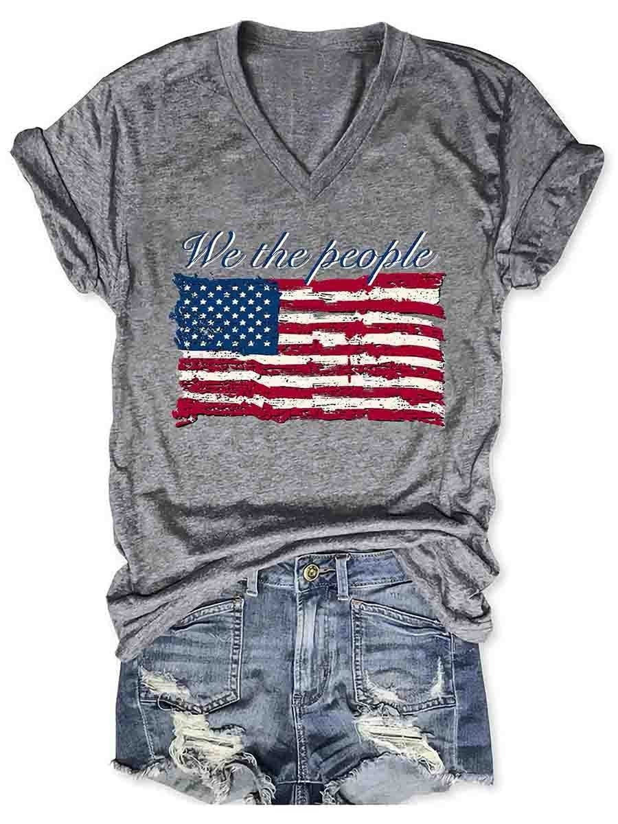 We The People American Flag Women's V-Neck T-Shirt - Outlets Forever