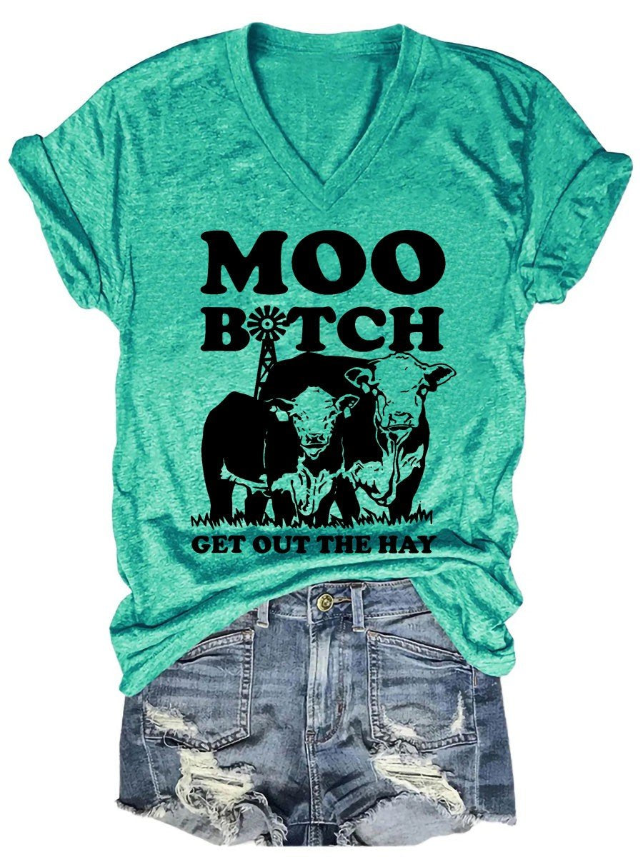 Women's  Funny Two Cows V-Neck T-Shirt - Outlets Forever