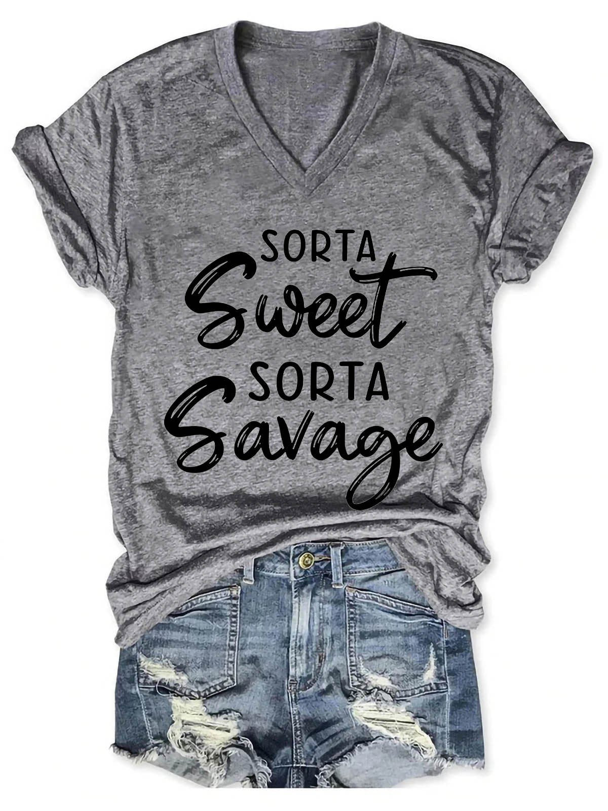 Women's Sorta Sweet Sorta Savage V-Neck T-Shirt - Outlets Forever