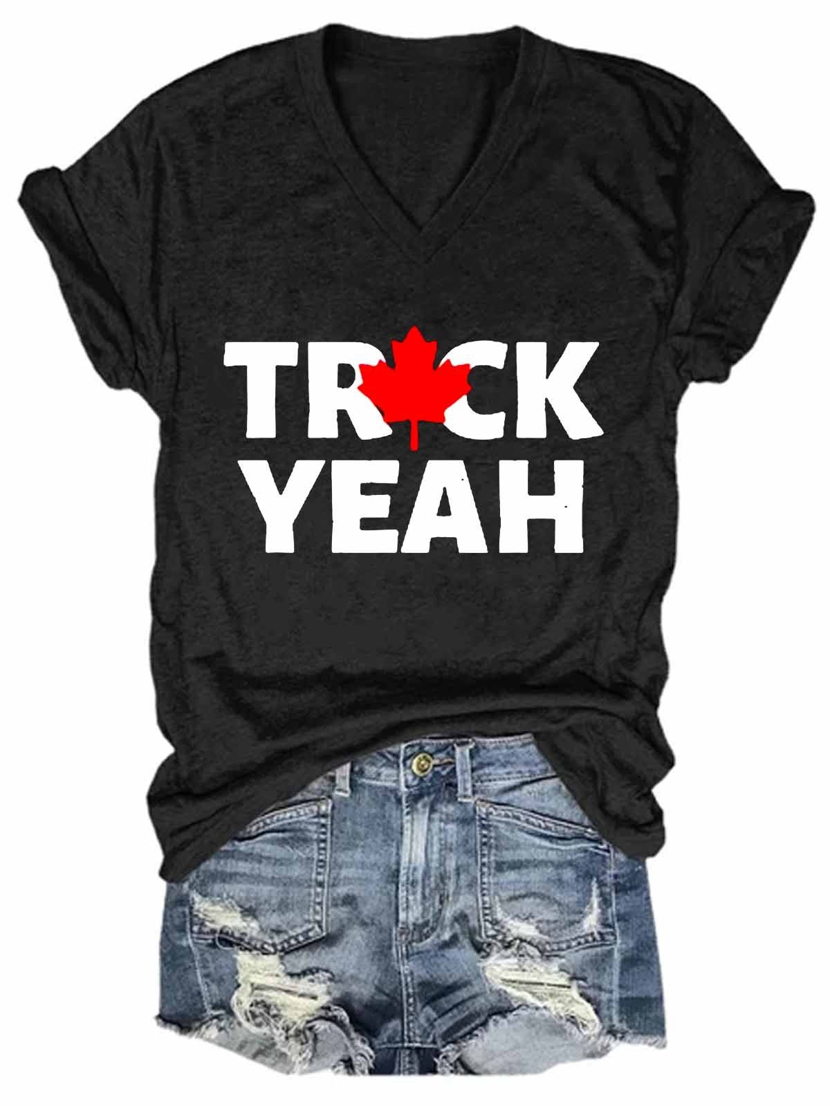Women Freedom Convoy 2022 Canadian Trucker V-Neck T-Shirt - Outlets Forever