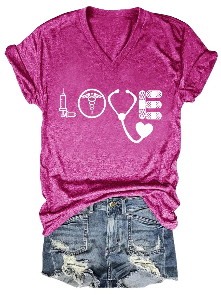 Women's V-neck Love Nurse T-shirt - Outlets Forever
