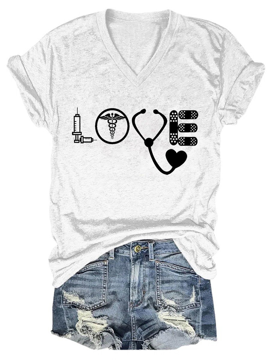 Women's V-neck Love Nurse T-shirt - Outlets Forever