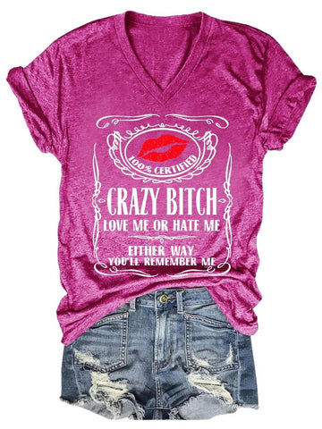 Women's Love Me Or Hate Me Lips V-Neck T-Shirt