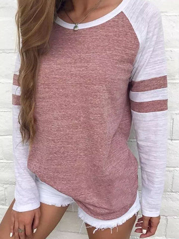 Striped Splicing Baseball Long Sleeve T-Shirt