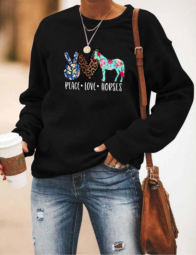 Women's Peace Love Horses Sweatshirt - Outlets Forever