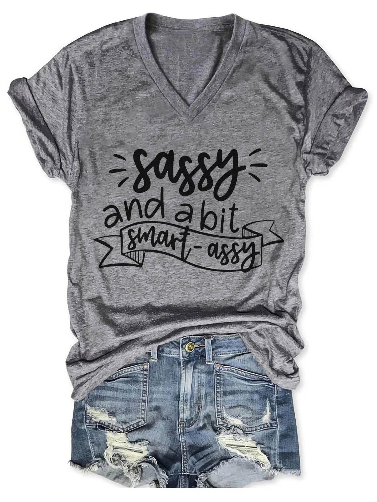 Women's Sassy and a Bit Smart  V-Neck T-Shirt - Outlets Forever