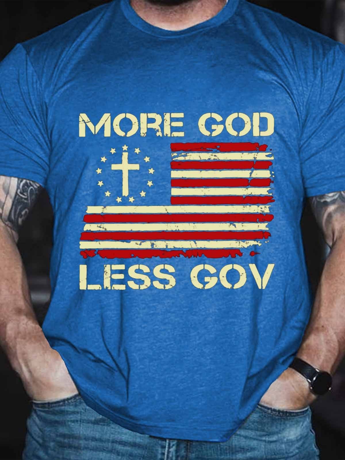 Men's God More God Less Gov Funny Patriotic T-Shirt - Outlets Forever