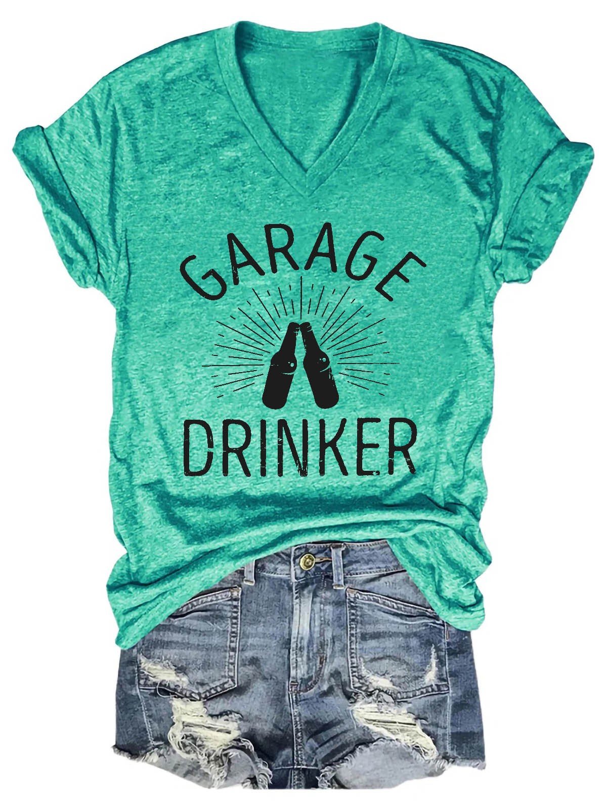 Women's Garage Drinker V-Neck T-Shirt - Outlets Forever