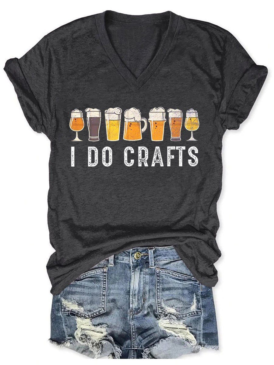 Women's  I Do Crafts Beer Lovers Print V-Neck T-Shirt - Outlets Forever