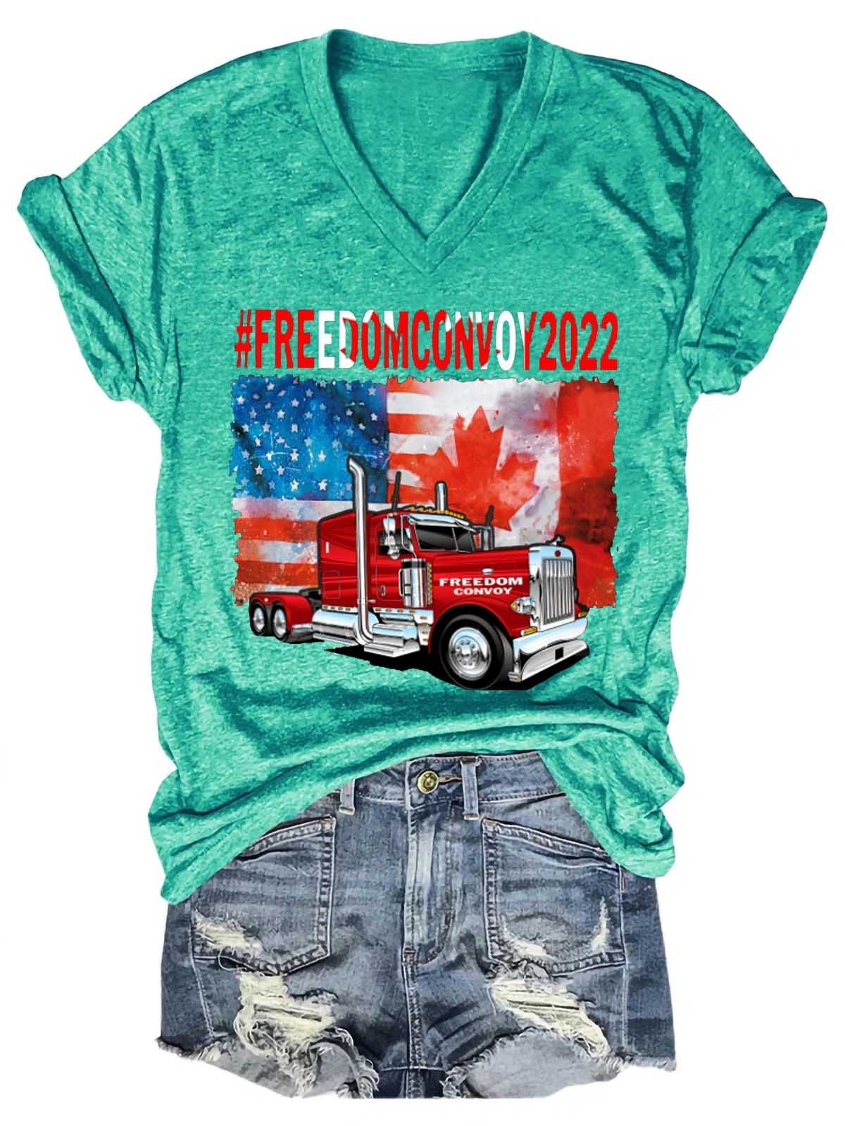 Women Freedom Convoy 2022 V-Neck T-Shirt - Outlets Forever