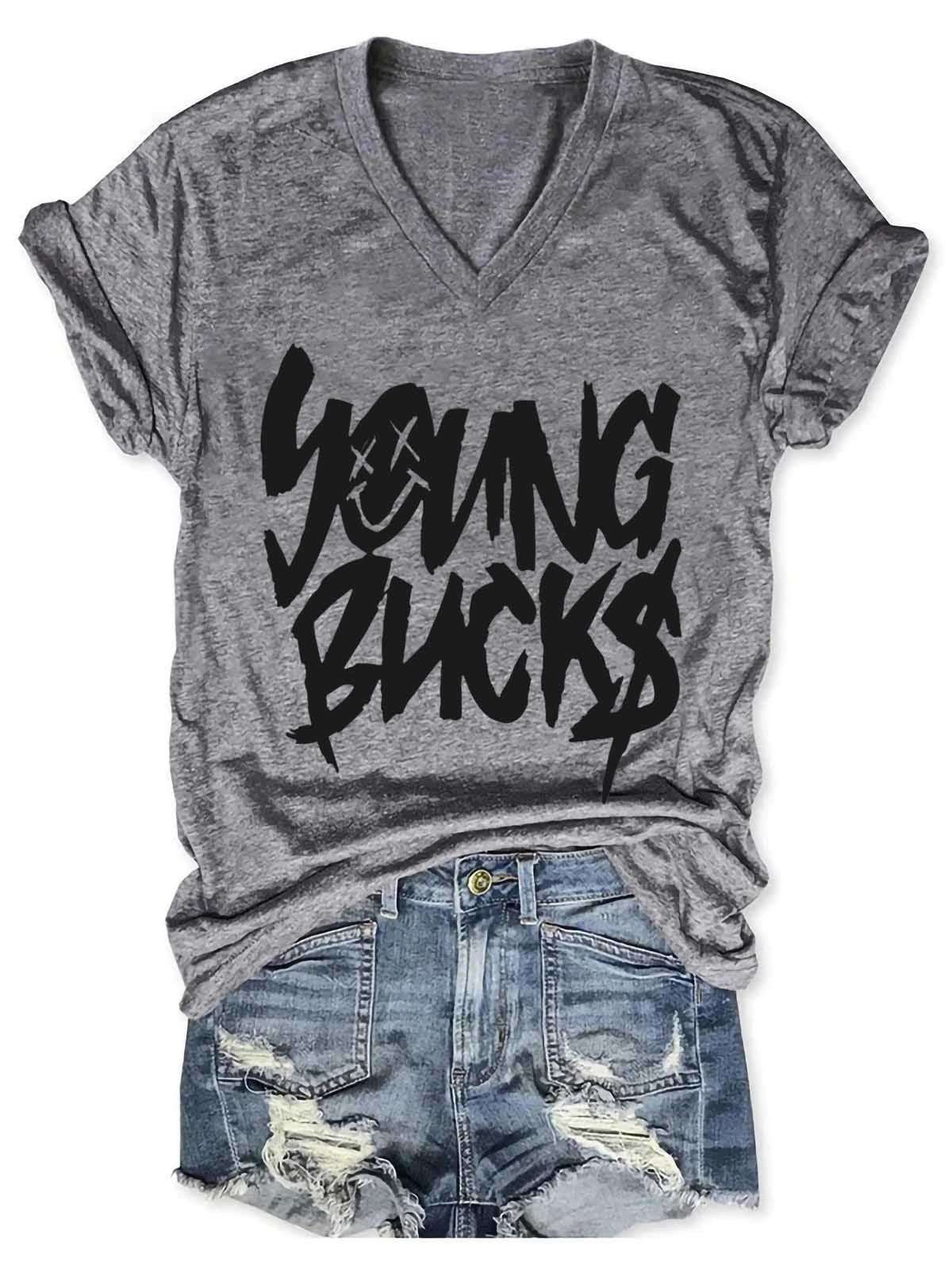 Women Young Bucks Smile V-Neck T-Shirt - Outlets Forever