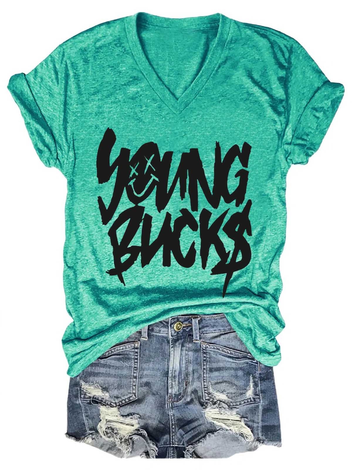 Women Young Bucks Smile V-Neck T-Shirt - Outlets Forever