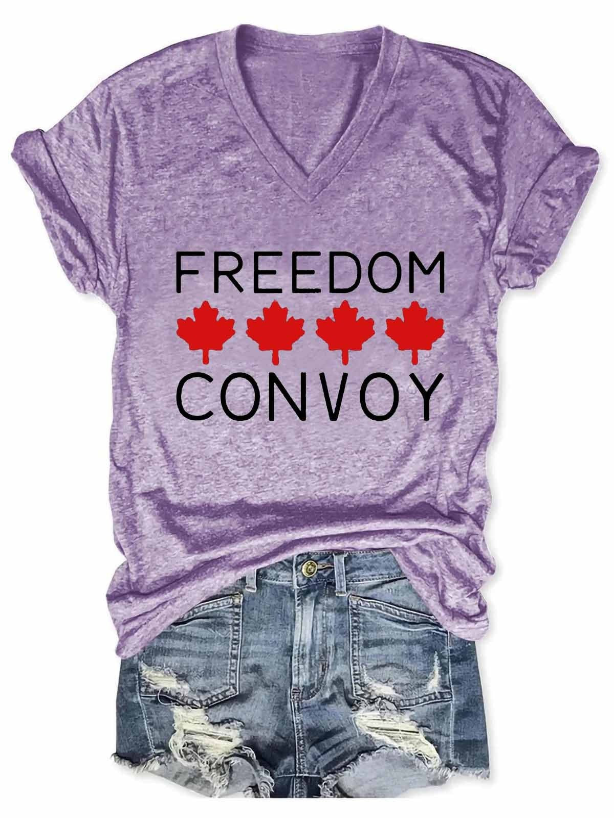 Women Freedom Convoy 2022 Canadian Trucker V-Neck T-Shirt - Outlets Forever