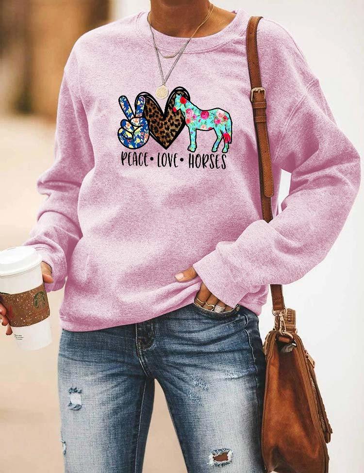 Women's Peace Love Horses Sweatshirt - Outlets Forever