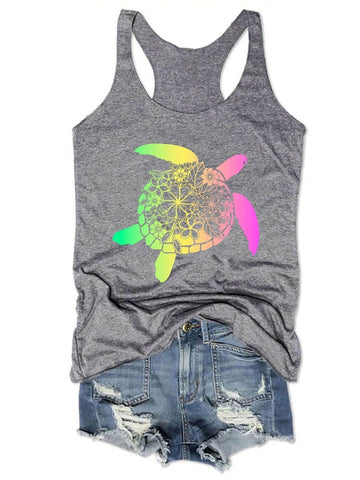 Flower Turtle Shell Floral Mandala Rainbow Women Tank Top