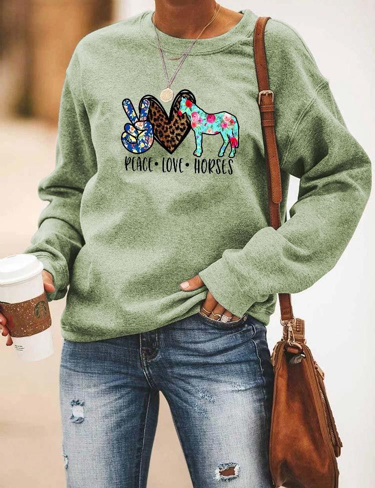 Women's Peace Love Horses Sweatshirt - Outlets Forever