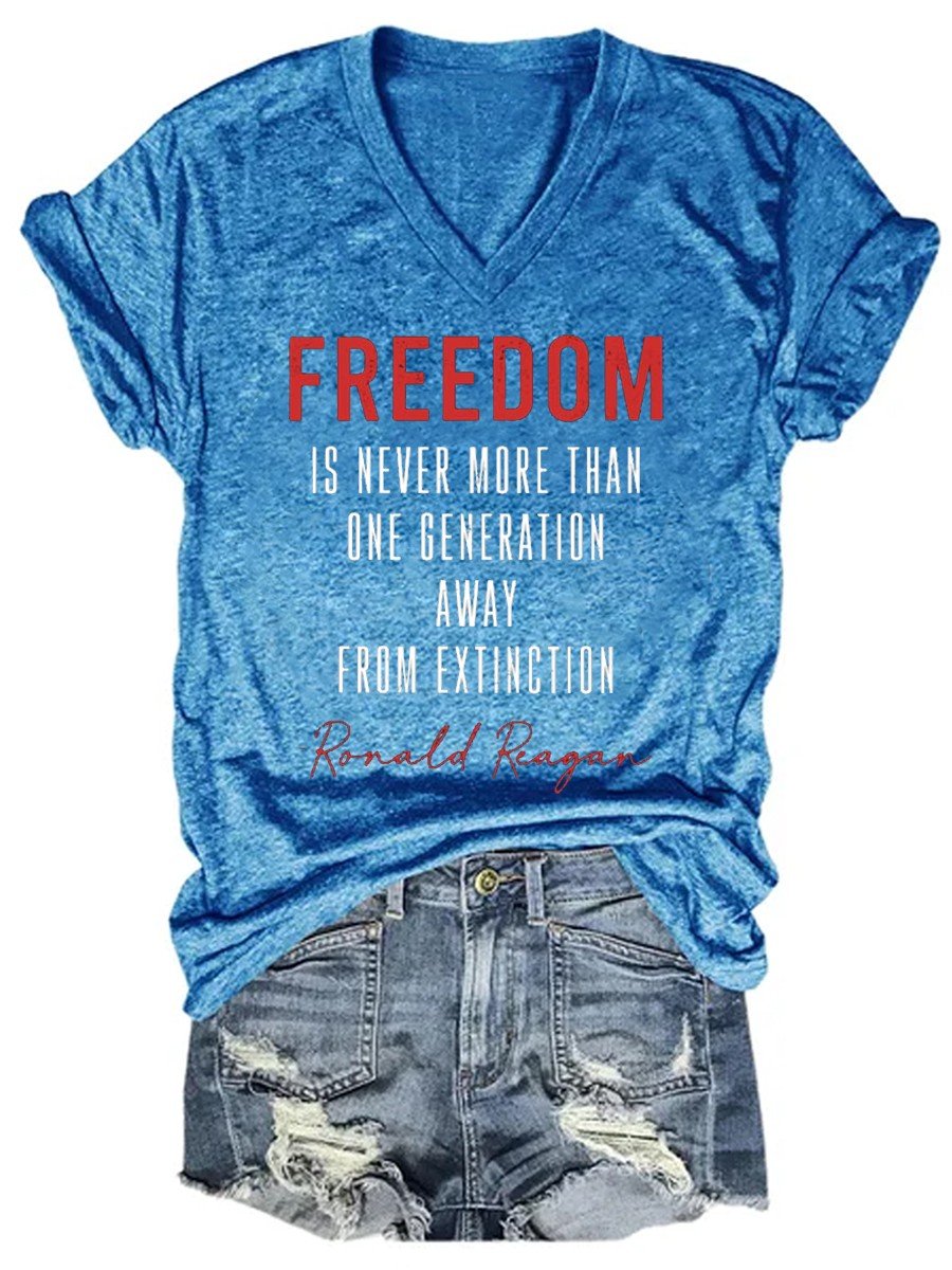 Women Freedom Is Never More Than Ladies Flowy V-neck T-shirt - Outlets Forever
