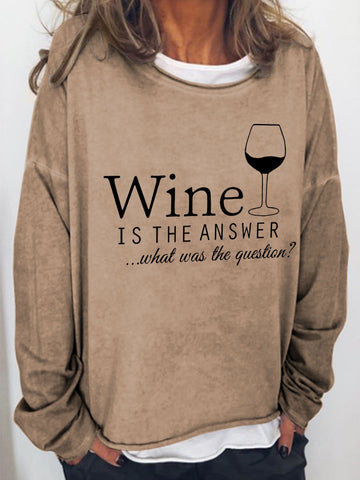 Women Wine Is The Answer Long Sleeve Top - Outlets Forever