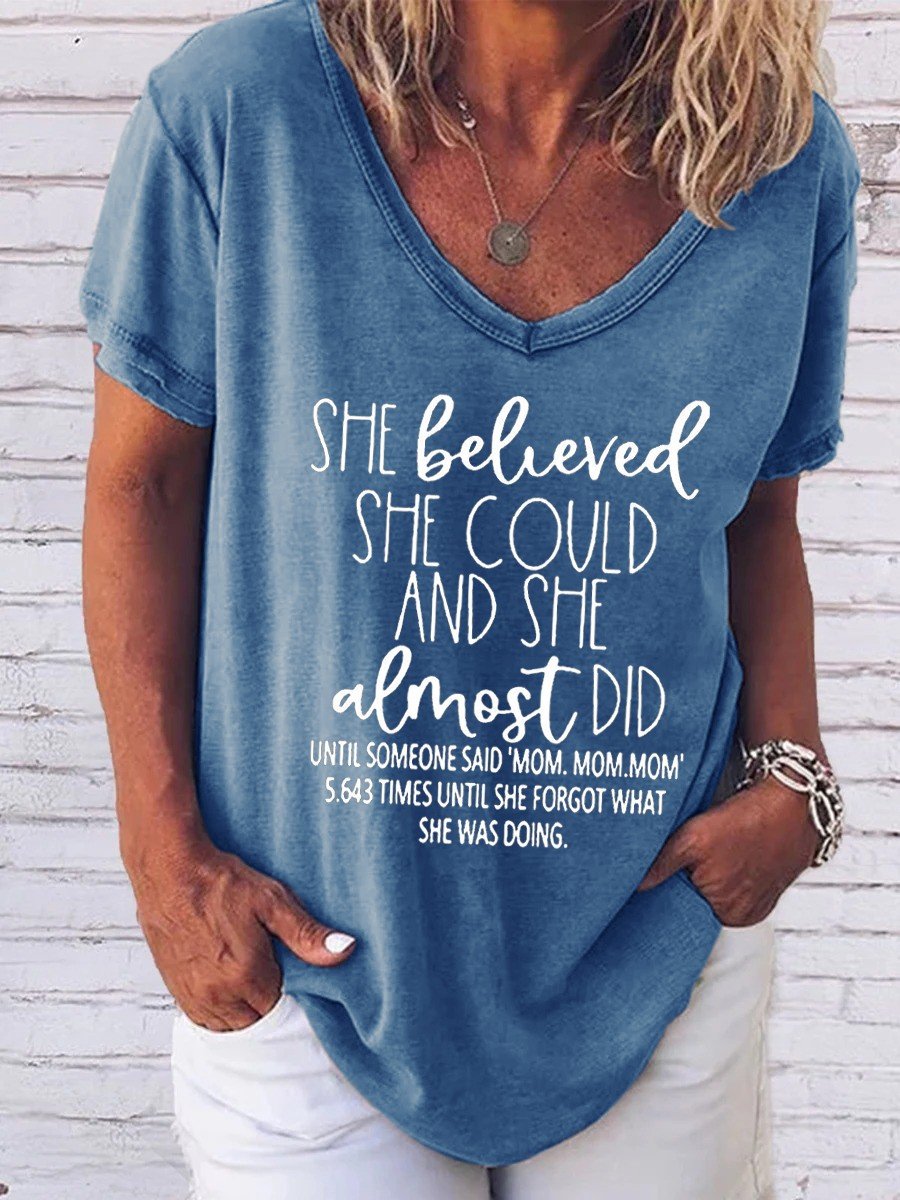 Women She Believed She Could And She Almost Did V-neck T-shirt - Outlets Forever