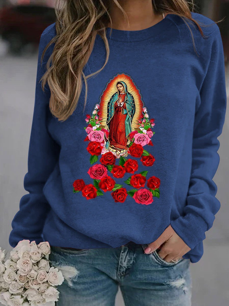 Women's Virgin Mary Our Lady  Graphic Long Sleeve Sweatshirt - Outlets Forever