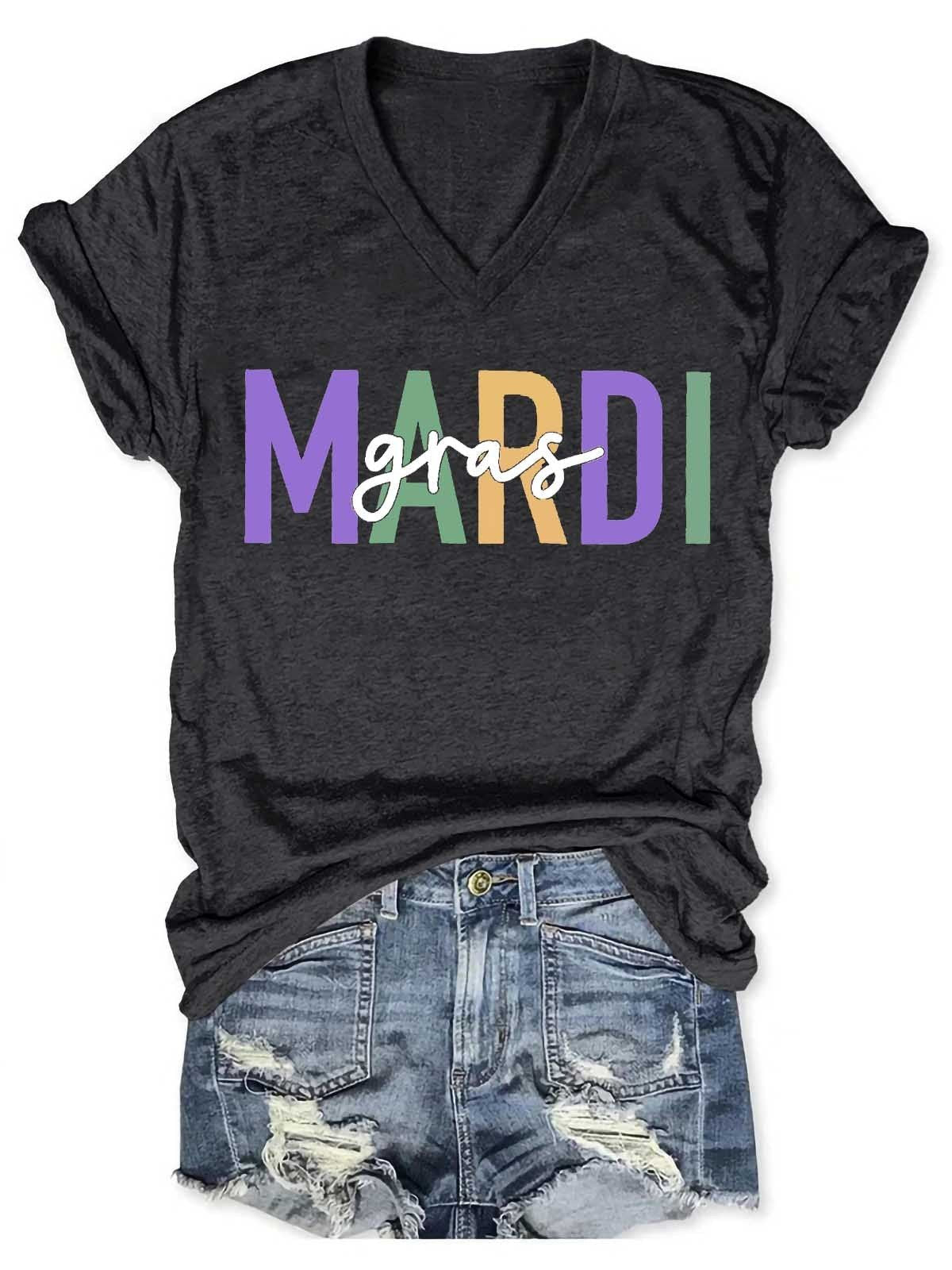 Women's Mardi Gras V-Neck T-Shirt - Outlets Forever