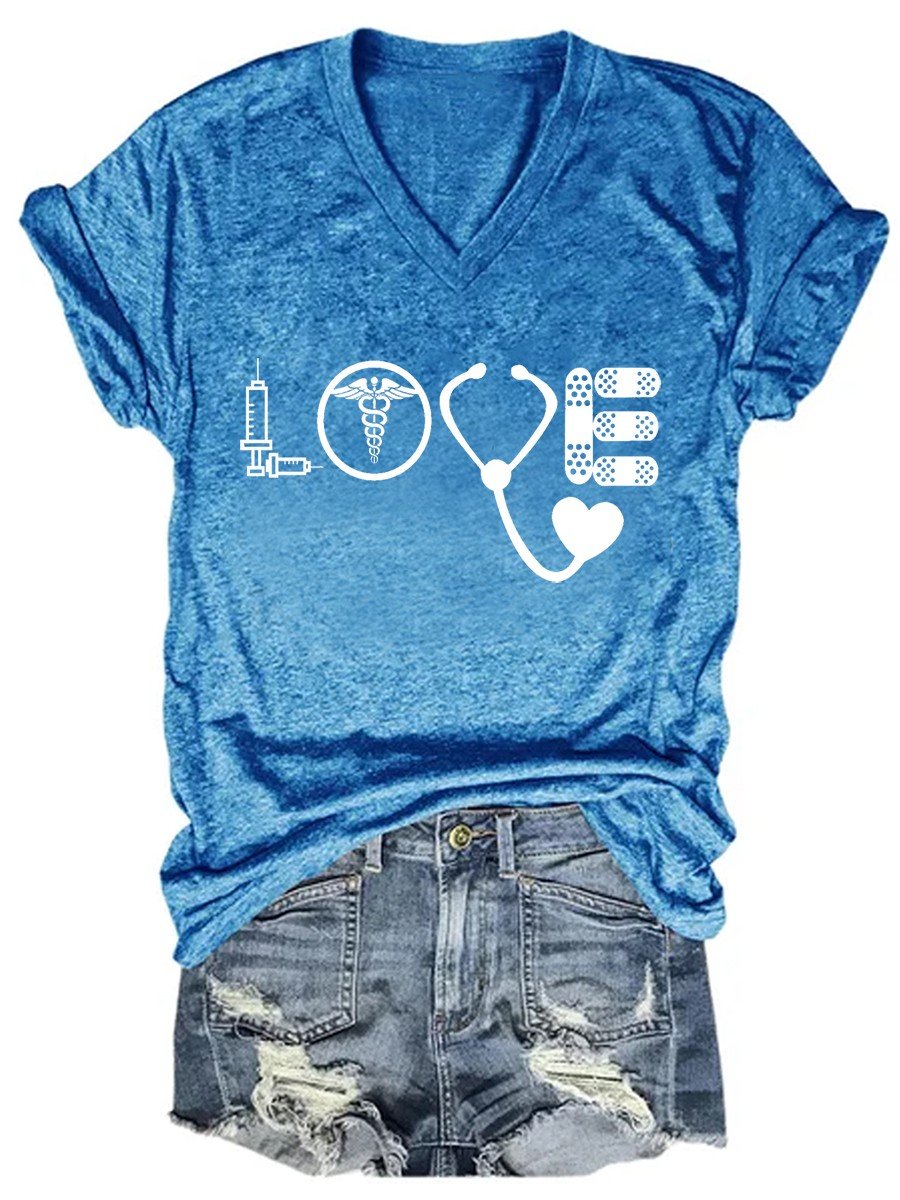 Women's V-neck Love Nurse T-shirt - Outlets Forever