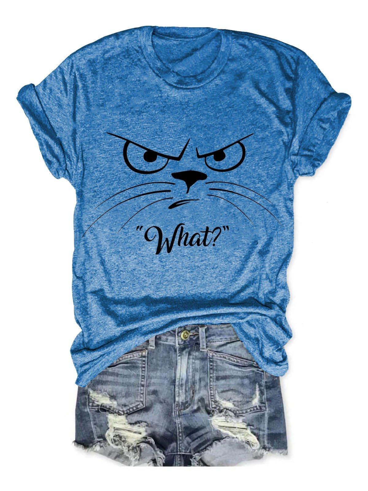 Women's Cat What Funny Round neck T-Shirt - Outlets Forever