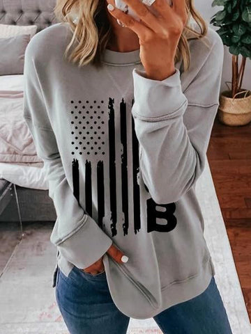 Women's Long Sleeve Flag Print T-shirt - Outlets Forever