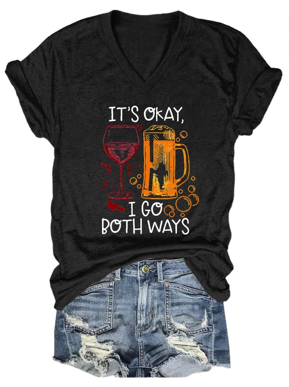 Women's It's Okay I Go Both Ways V-Neck T-Shirt - Outlets Forever