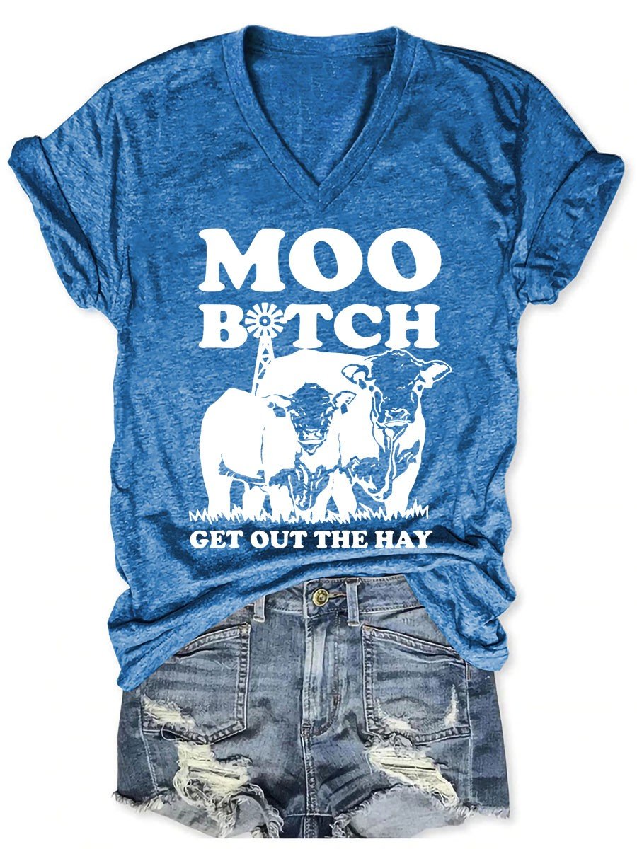 Women's  Funny Two Cows V-Neck T-Shirt - Outlets Forever
